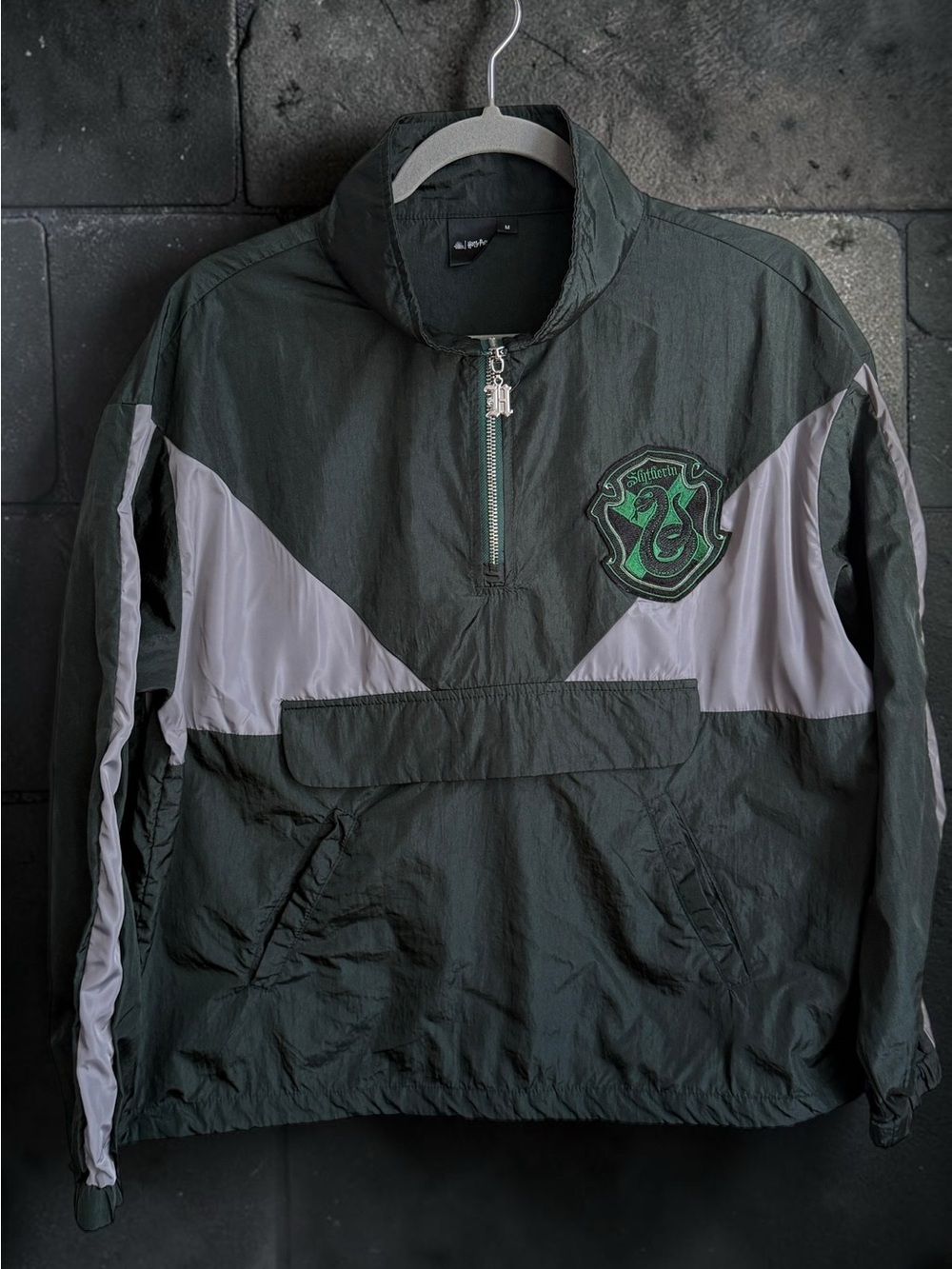 Dark Green Slytherin-Inspired Windbreaker Pullover Jacket